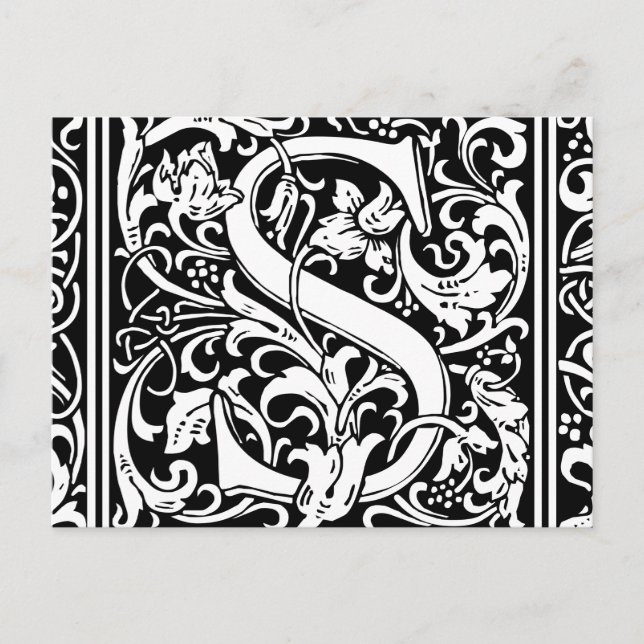 Bokstav S Medeltida Monogram Vintage Initial Vykort (Framsida)