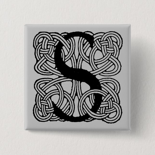 Bokstav S Monogram Vintage Keltisk Knuttryck Knapp (Framsida)