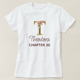 Bokstav T Guldmonogram rosafärgade rosor födelseda Shirt