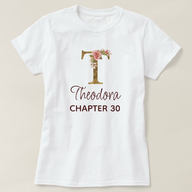 Bokstav T Guldmonogram rosafärgade rosor födelseda Shirt (Design framsida)