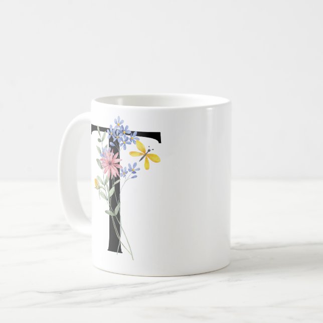 Bokstav T med blommor Kaffemugg (Framsida vänster)