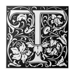 Bokstav T Medeltida Monogram Art Nouveau Kakelplatta