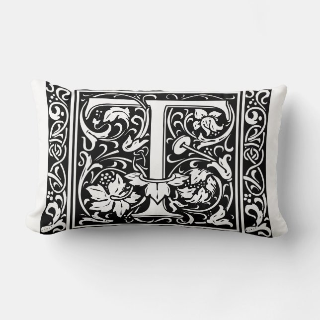 Bokstav T Medeltida Monogram Art Nouveau Lumbarkudde (Framsida)