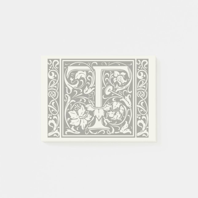 Bokstav T Medeltida Monogram Art Nouveau Post-it Block (Framsida)