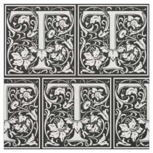 Bokstav T Medeltida Monogram Art Nouveau Tyg