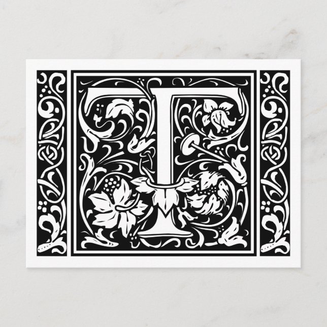 Bokstav T Medeltida Monogram Art Nouveau Vykort (Framsida)