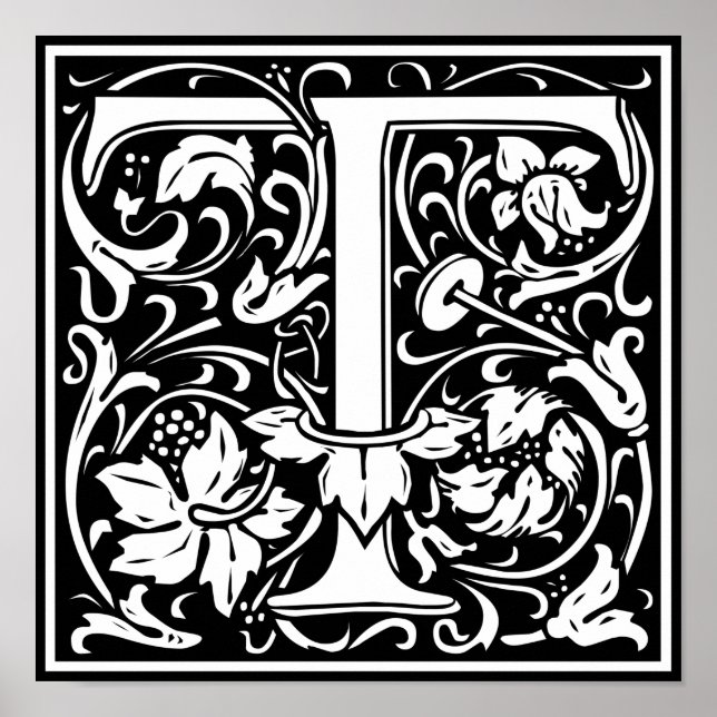 Bokstav T Medeltida Monogram Vintage Initial Poster (Framsidan)