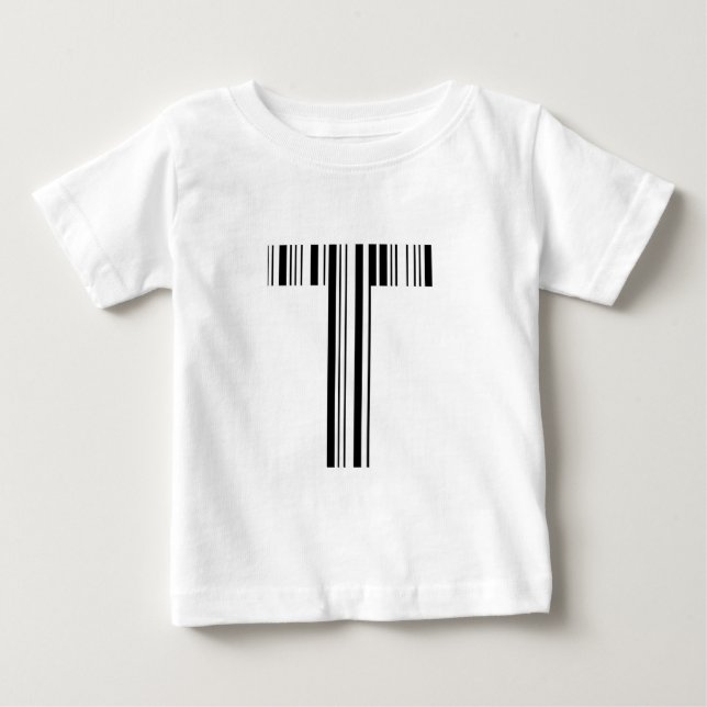 BOKSTAV T STreckKod Första Initial Streckkodsmönst Tee Shirt (Framsida)