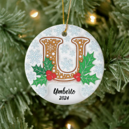 Bokstav U Anpassad Namn Monogram Jul Julgransprydnad Keramik