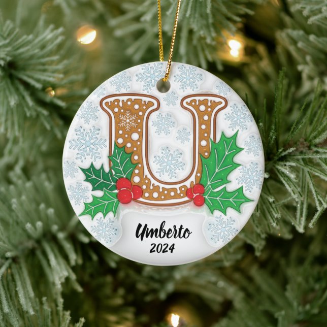 Bokstav U Anpassad Namn Monogram Jul Julgransprydnad Keramik (Träd)