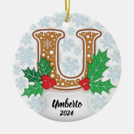 Bokstav U Anpassad Namn Monogram Jul Julgransprydnad Keramik