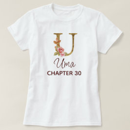 Bokstav U Guld Monogram Rosafärgade Rosor Födelsed T Shirt