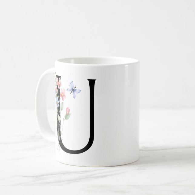 Bokstav U med blommor Kaffemugg (Framsida vänster)