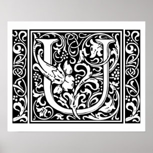 Bokstav U Medeltida Monogram Art Nouveau Poster