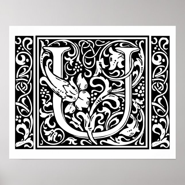Bokstav U Medeltida Monogram Art Nouveau Poster (Framsidan)