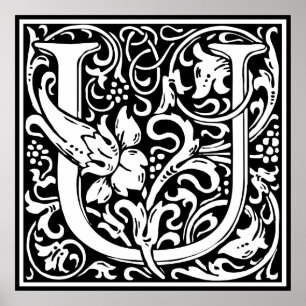 Bokstav U Medeltida Monogram Art Nouveau Poster