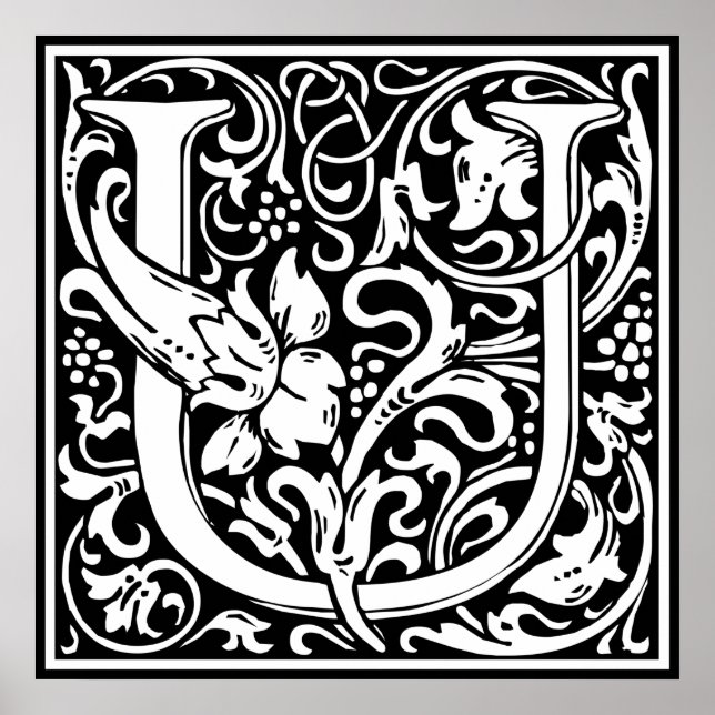 Bokstav U medeltida monogram Art Nouveau Poster (Framsidan)