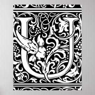 Bokstav U Medeltida Monogram Art Nouveau Poster