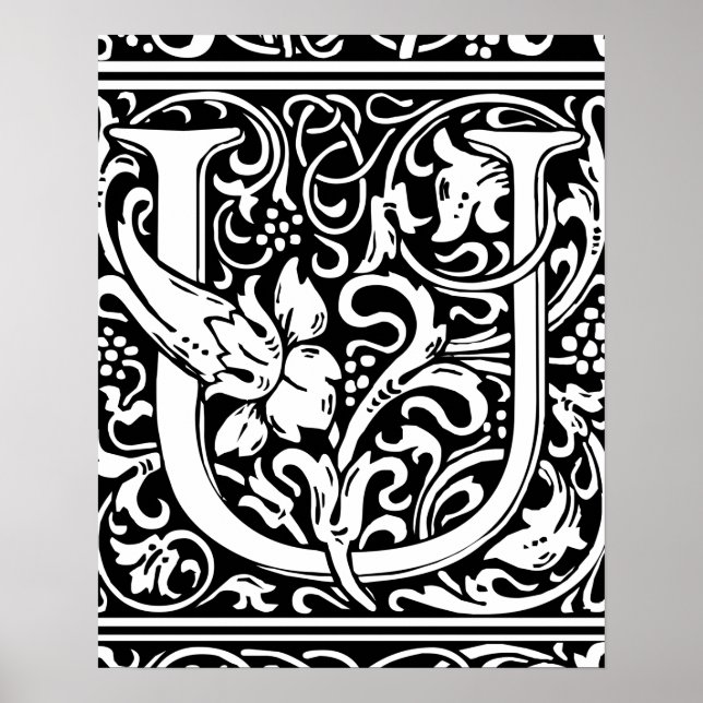 Bokstav U Medeltida Monogram Art Nouveau Poster (Framsidan)