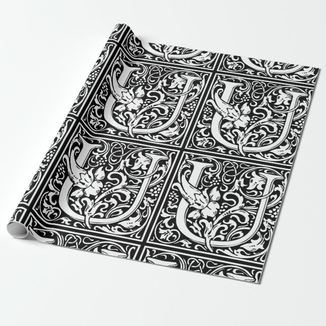 Bokstav U Medeltida Monogram Art Nouveau Presentpapper (Utrullad)