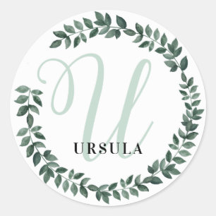 Bokstav U Monogram Anpassat Namn Minimalistisk Bot Runt Klistermärke