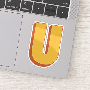 Bokstav U Monogram, Fet 3D Typsnitt Initial Klistermärken