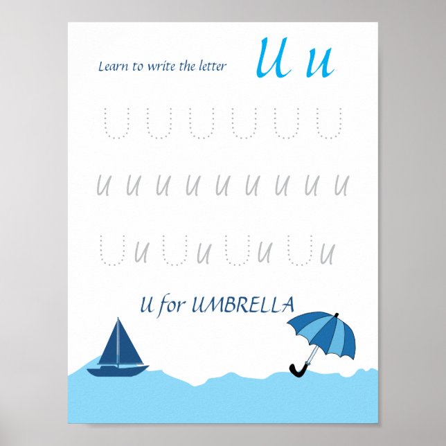 Bokstav U Spårningsaffisch för Barn Poster (Framsidan)