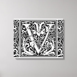 Bokstav V medeltida monogram Art Nouveau Canvastryck