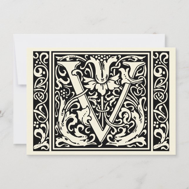 Bokstav V medeltida monogram Art Nouveau Inbjudningar (Framsida)