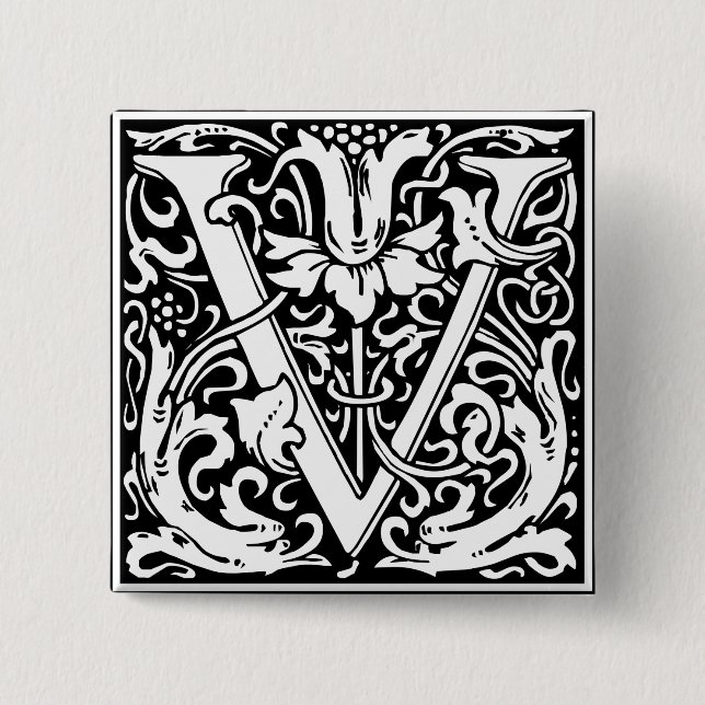 Bokstav V medeltida monogram Art Nouveau Knapp (Framsida)