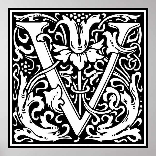 Bokstav V medeltida monogram Art Nouveau Poster (Framsidan)