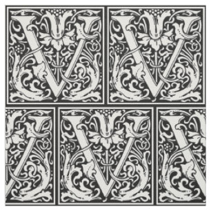 Bokstav V medeltida monogram Art Nouveau Tyg