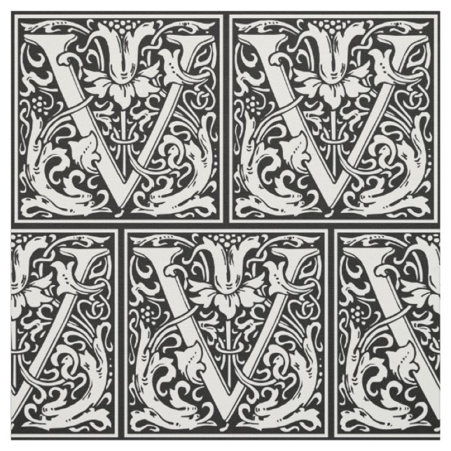 Bokstav V medeltida monogram Art Nouveau Tyg (Provkarta)