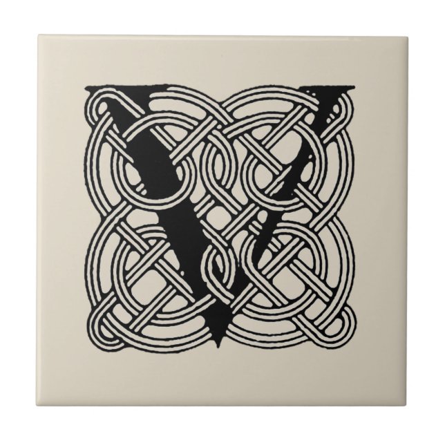 Bokstav V Monogram Vintage Celtic Knuttryck Kakelplatta (Framsidan)