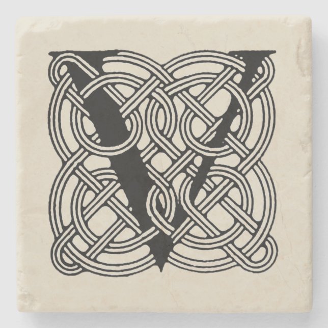 Bokstav V Monogram Vintage Celtic Knuttryck Stenunderlägg (Framsidan)