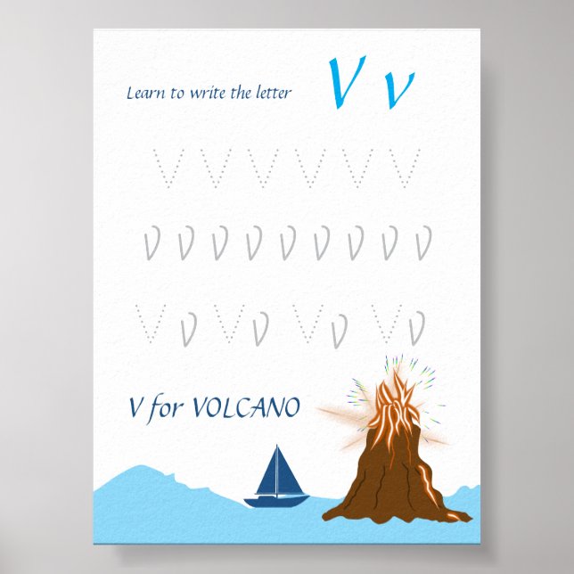 Bokstav V Spårningsaffisch för Barn Poster (Framsidan)