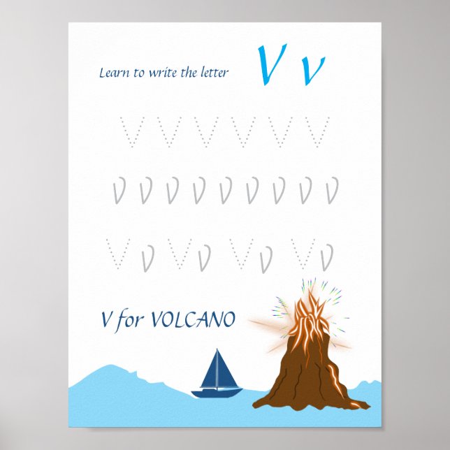 Bokstav V Spårningsaffisch för Barn Poster (Framsidan)