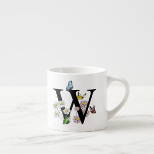 Bokstav W Blommig Fjäril Monogram Initial Espressomugg
