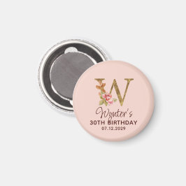 Bokstav W Guldmonogram Rosa Rosor Magnet