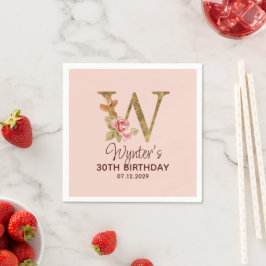 Bokstav W Guldmonogram Rosa Rosor Pappersservett