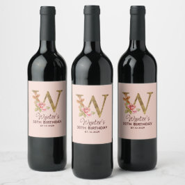 Bokstav W Guldmonogram Rosa Rosor Vinflaska Etikett