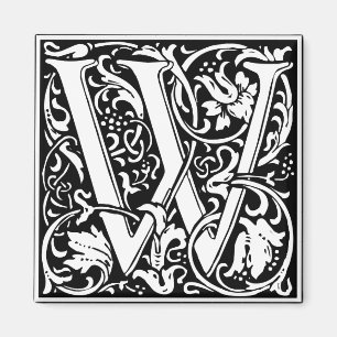 Bokstav W Medeltida Monogram Art Nouveau Magnet