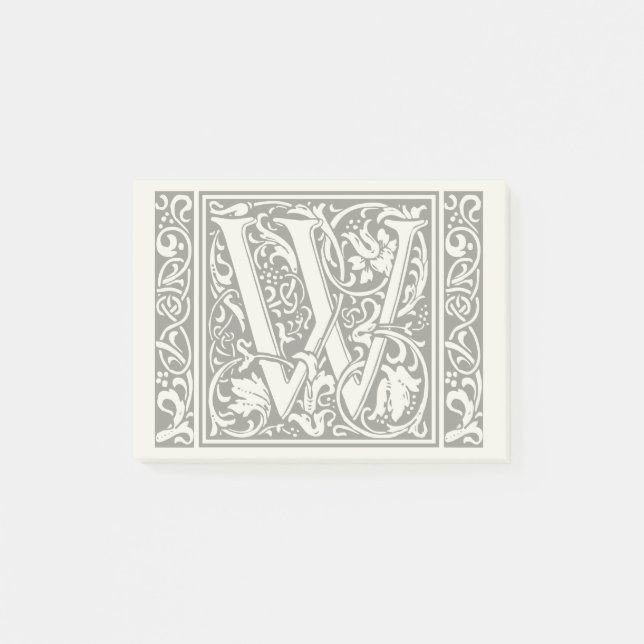 Bokstav W medeltida monogram Art Nouveau Post-it Block (Framsida)