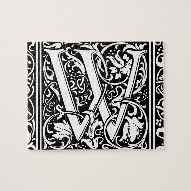 Bokstav W medeltida monogram vintage initial Pussel (Horisontell)
