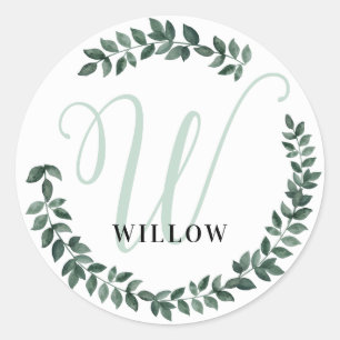 Bokstav W Monogram Anpassat Namn Minimalistisk Bot Runt Klistermärke