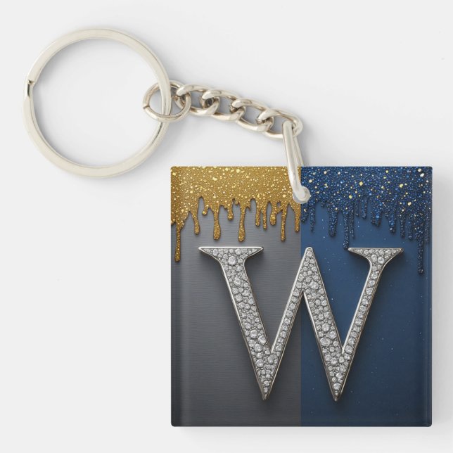 Bokstav W Monogram Med Diamanter Pärlor (Framsidan)