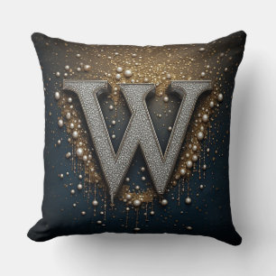 Bokstav W Monogram Med Diamanter Pärlor Kudde