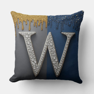 Bokstav W Monogram Med Diamanter Pärlor Kudde