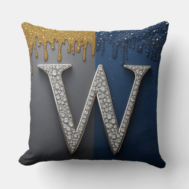 Bokstav W Monogram Med Diamanter Pärlor Kudde (Framsida)