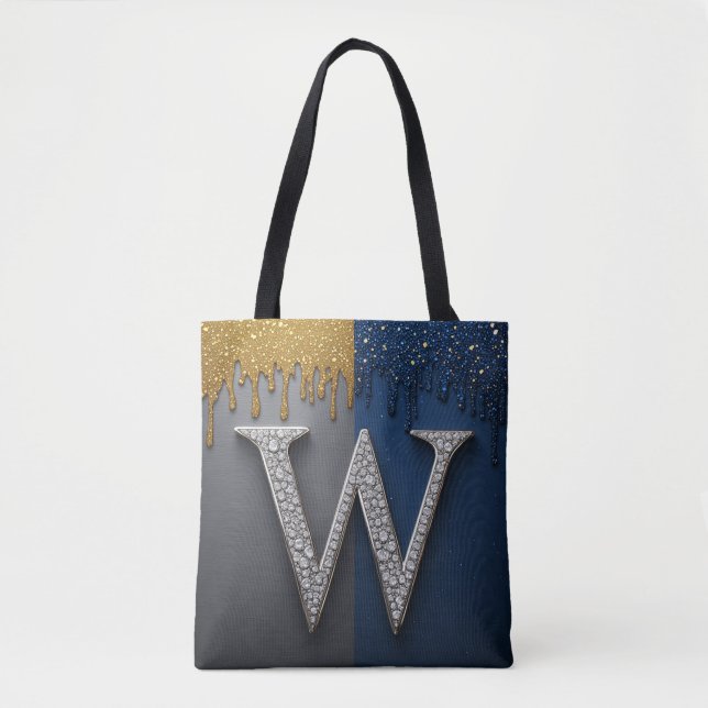 Bokstav W Monogram Med Diamanter Pärlor Tygkasse (Framsida)